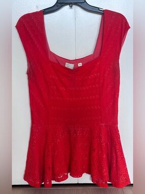Anthropologie Red Eyelet Peplum Top Sweetheart Neck Size M